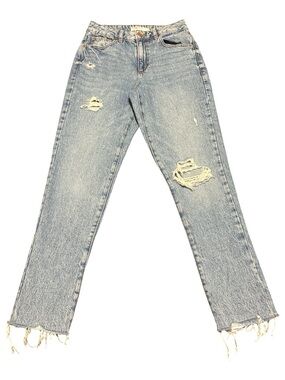 Garage Distressed Mom Jean Size 24 Light Wash Fading Raw Hem High Rise Iconic